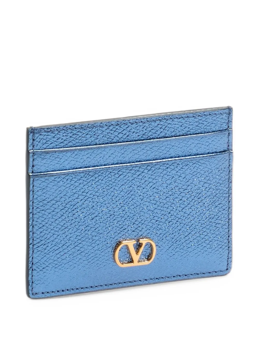 Valentino Garavani VLogo Signature cardholder in laminated grainy calfskin Blauw