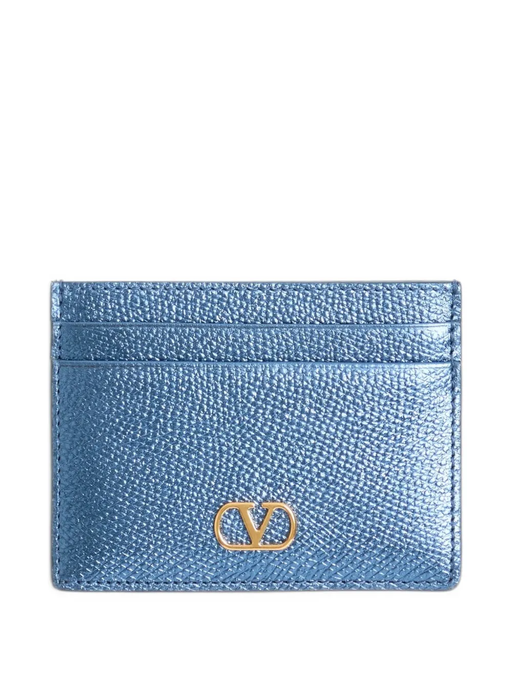 Valentino Garavani VLogo Signature cardholder in laminated grainy calfskin - Blu