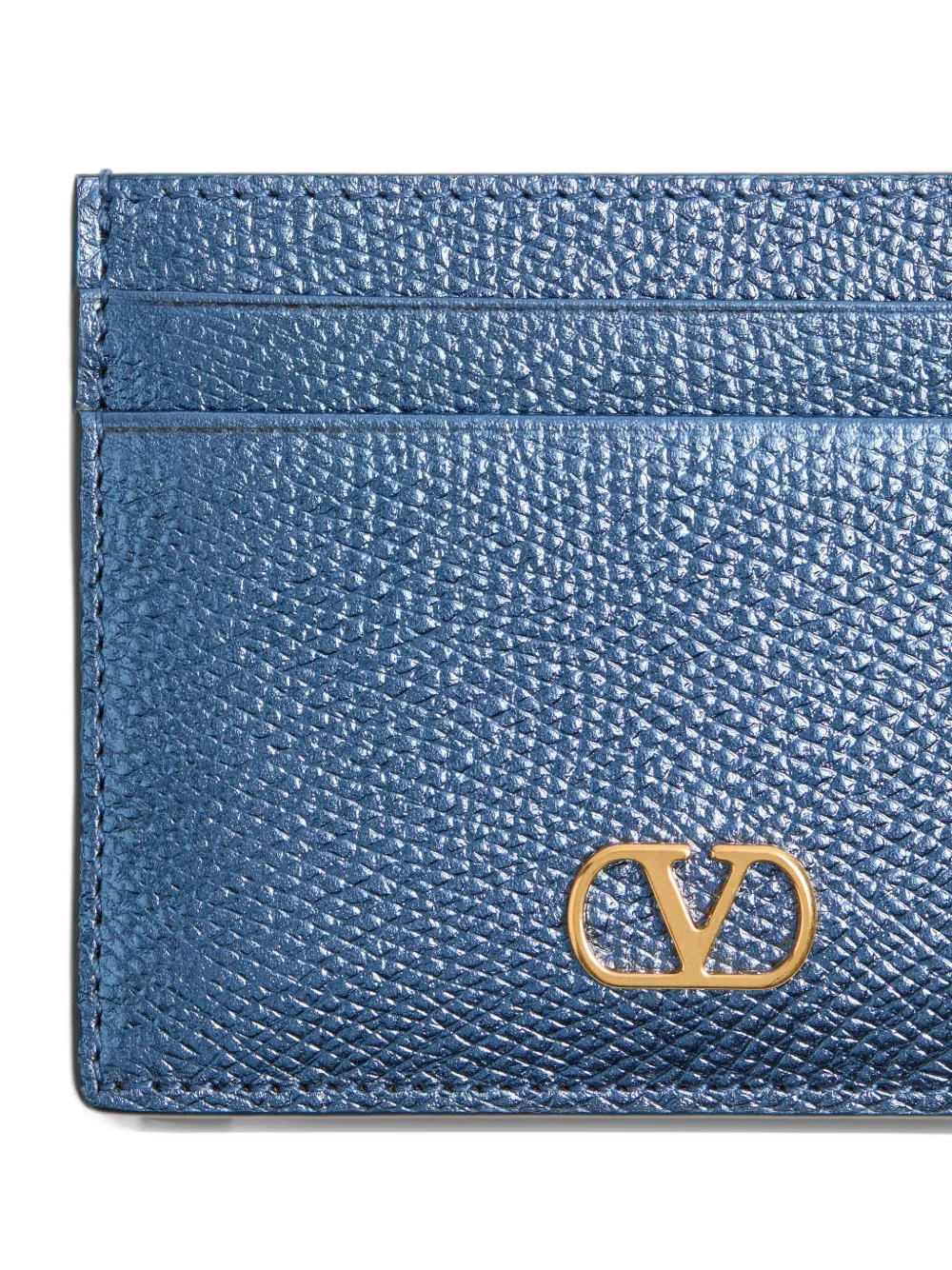 Valentino Garavani VLogo Signature cardholder in laminated grainy calfskin Blauw