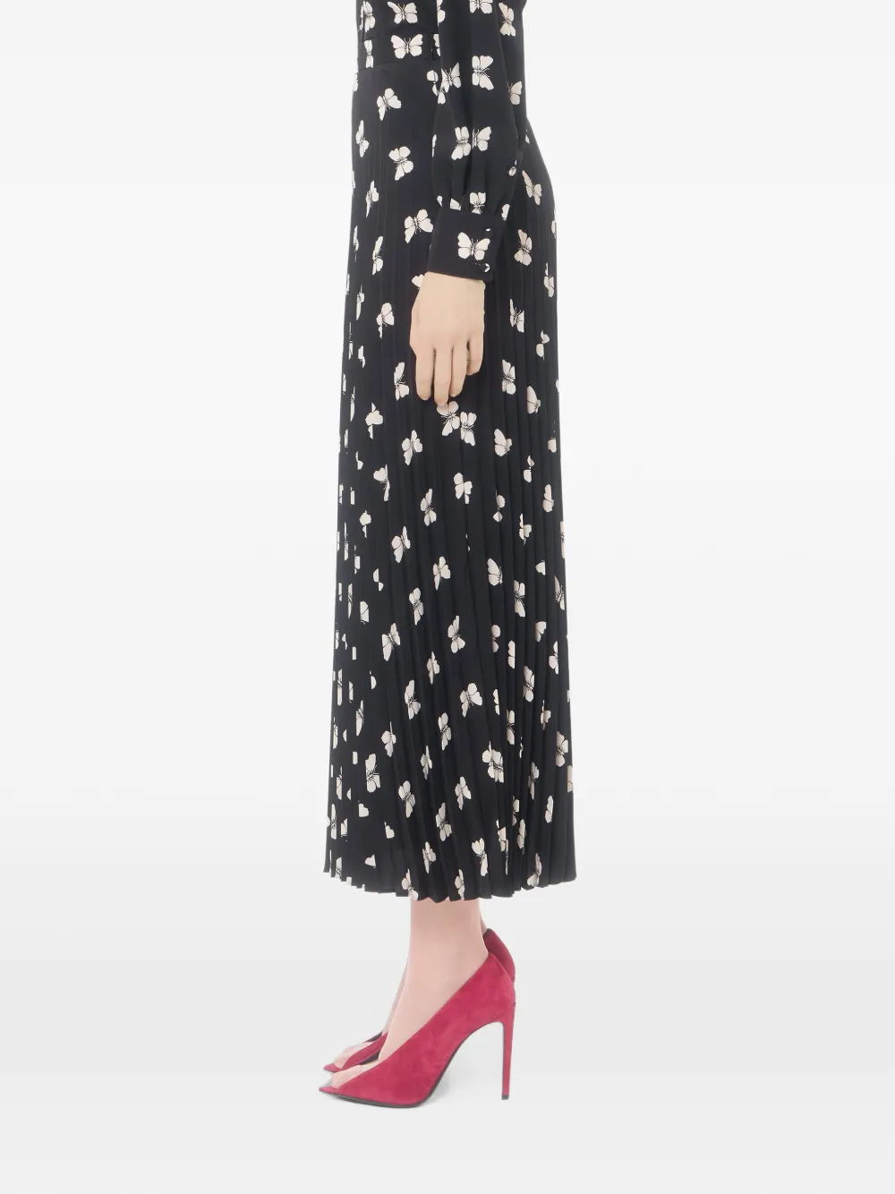 Valentino Garavani Crêpe de Chine midi-rok met Butterflow-print Zwart