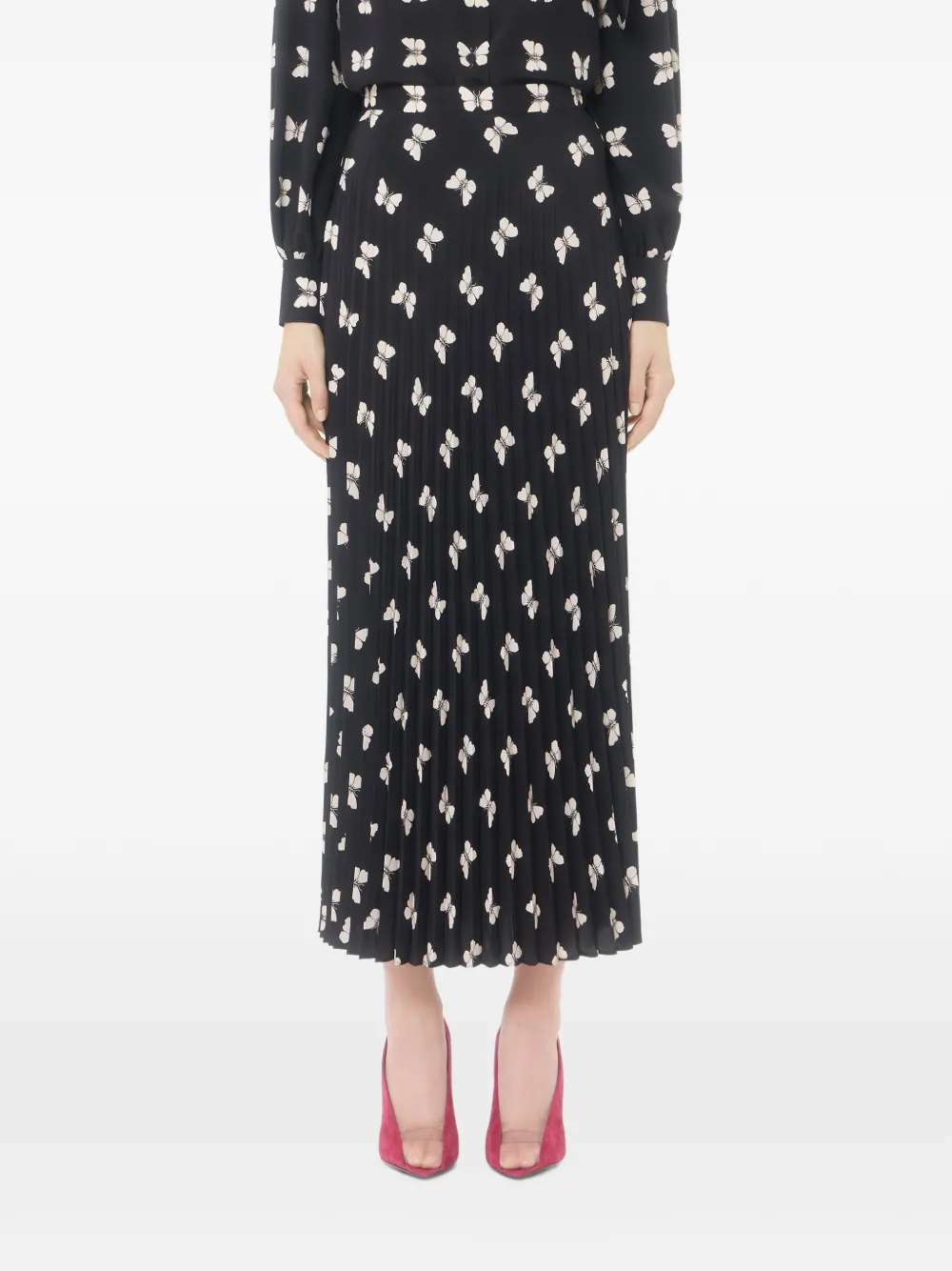 Valentino Garavani Crêpe de Chine midi-rok met Butterflow-print Zwart