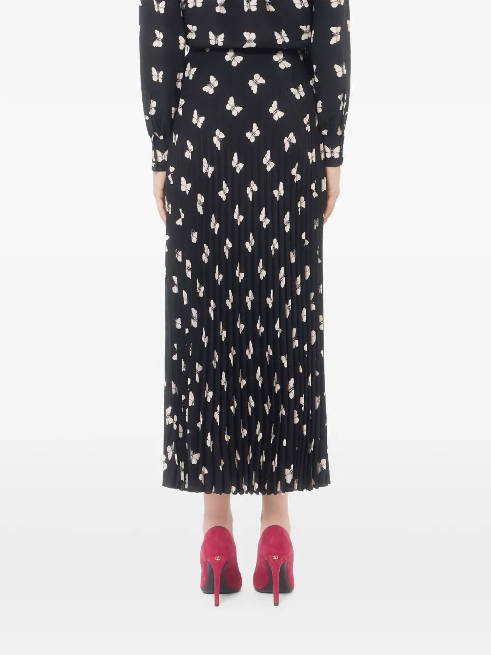 Valentino Garavani Crêpe de Chine midi-rok met Butterflow-print Zwart