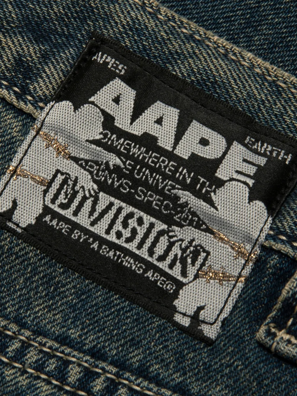 AAPE BY *A BATHING APE Aapeunvs logo-embroidered wide-leg jeans Blauw