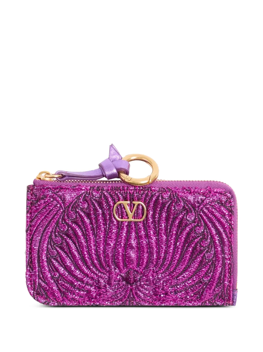 Valentino Garavani Ciondolo per portacarte VLogo Signature in tessuto jacquard cloqué con zip perimetrale - Viola