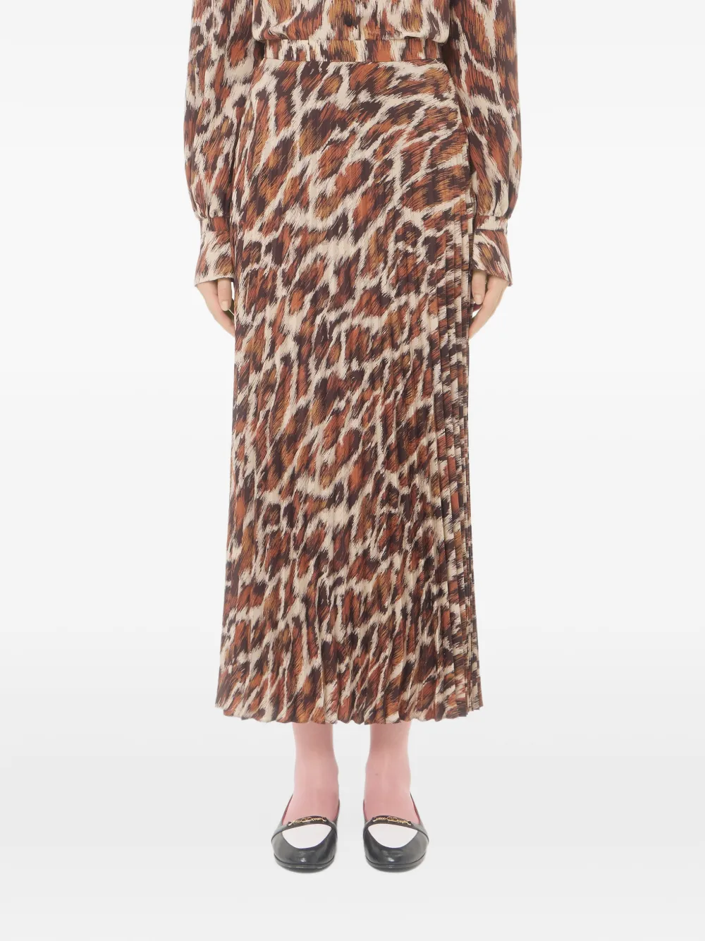 Valentino Garavani crepe-de-chine midi skirt with animalier print Bruin
