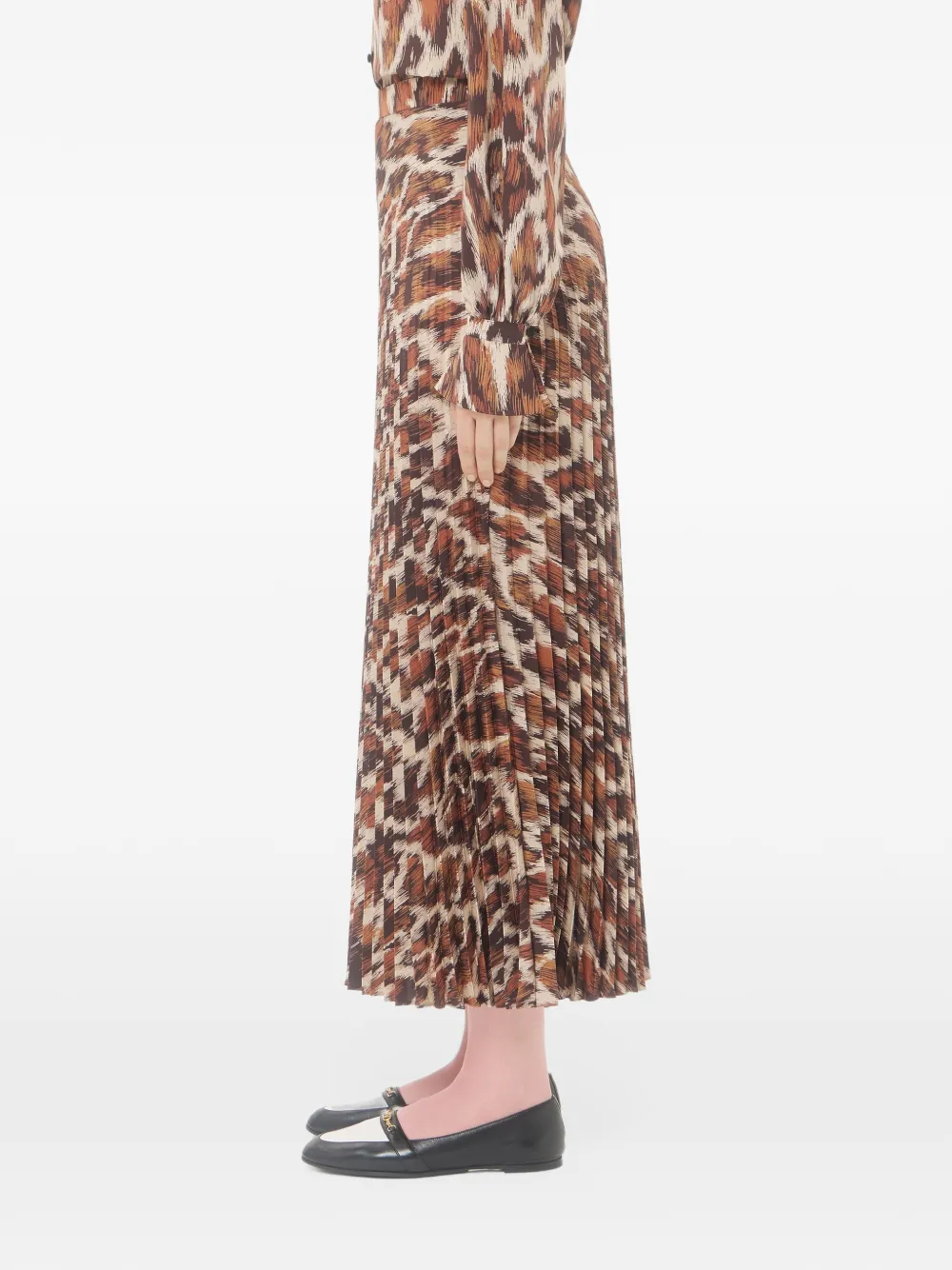 Valentino Garavani crepe-de-chine midi skirt with animalier print Bruin