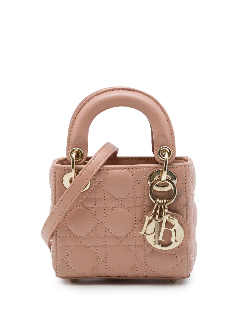Christian Dior Pre-Owned 2022 Micro Lambskin Cannage Lady Dior satchel - Brown