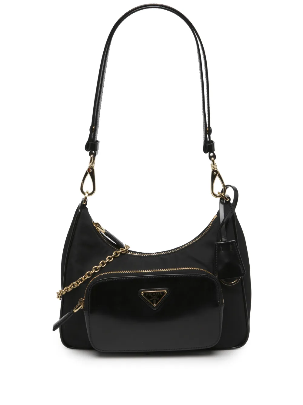 Prada Pre-Owned 2013-2026 Re Nylon Brushed Leather Front Pocket Hobo satchel - Nero
