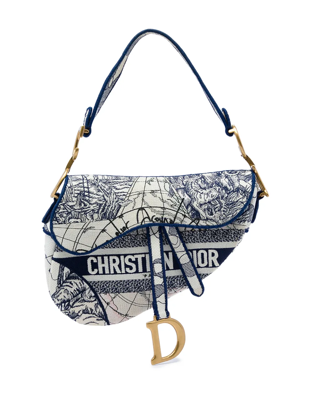 Christian Dior Pre-Owned 2020 Canvas Embroidered Around the World Saddle Bag shoulder bag - Blu