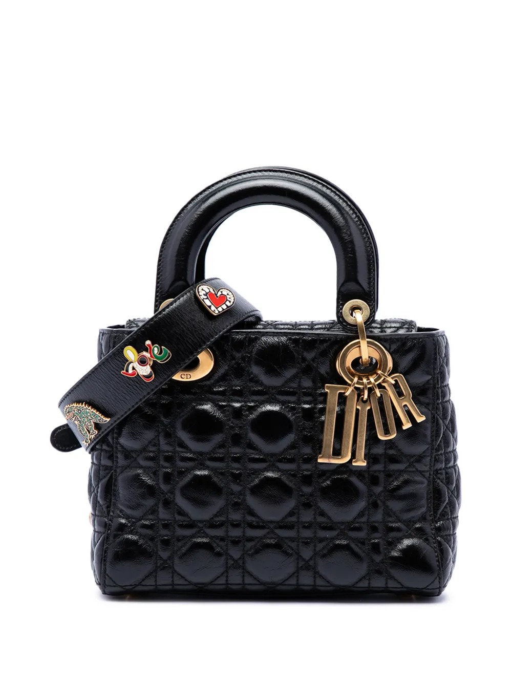 Christian Dior Pre-Owned 2017 Small Crinkled Patent Cannage My ABCDior Lady Dior satchel - Nero