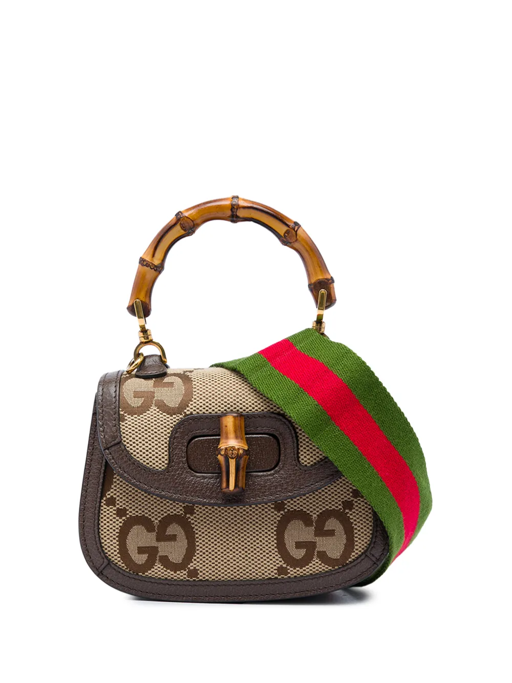 Gucci Pre-Owned 2016-2026 Mini Jumbo GG Canvas 1947 Bamboo Top Handle Bag satchel - Toni neutri