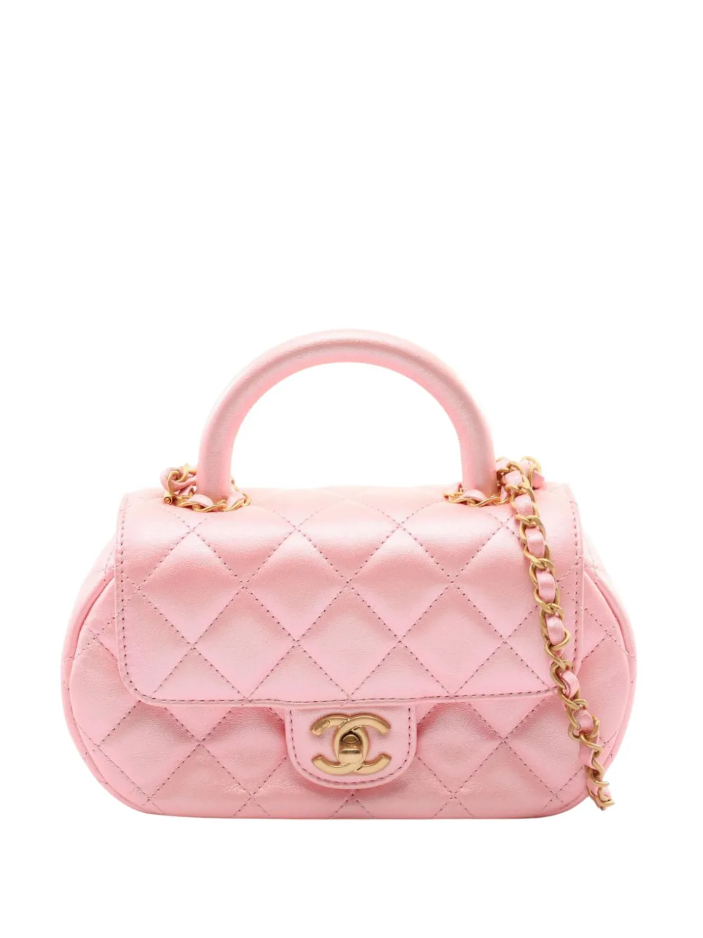 CHANEL Pre-Owned 2021-2026 CC Quilted Iridescent Lambskin Top Handle Bag satchel - Rosa