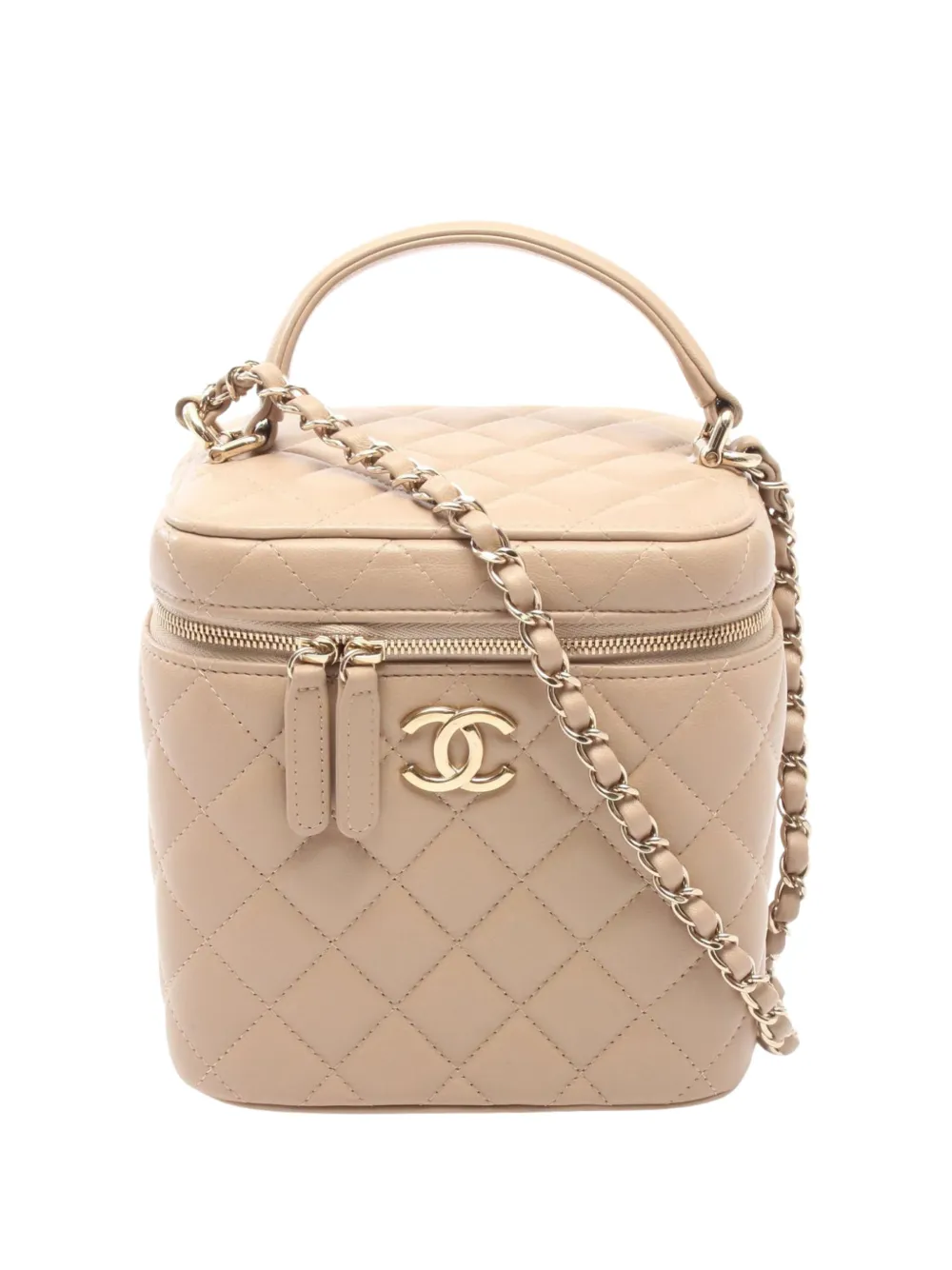 CHANEL Pre-Owned 2021 CC Quilted Lambskin Top Handle with Chain vanity bag - Toni neutri