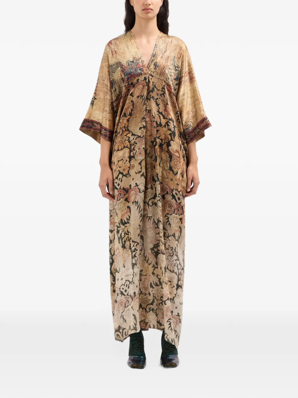 Pierre-Louis Mascia Zijden maxi-jurk met wandtapijt-print Beige