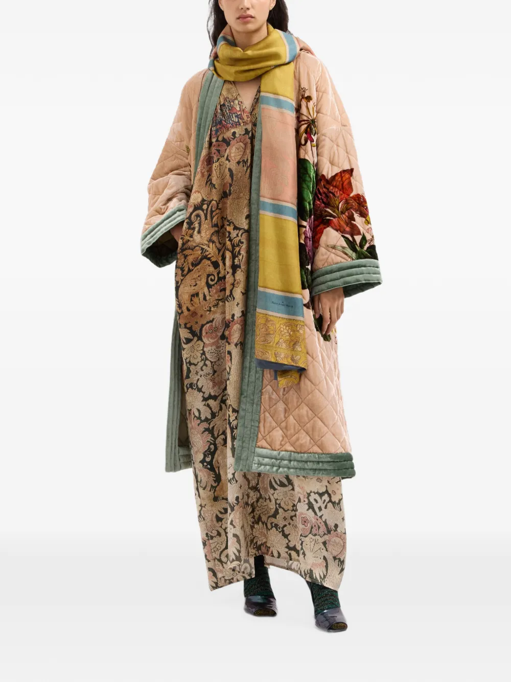 Pierre-Louis Mascia Zijden maxi-jurk met wandtapijt-print Beige