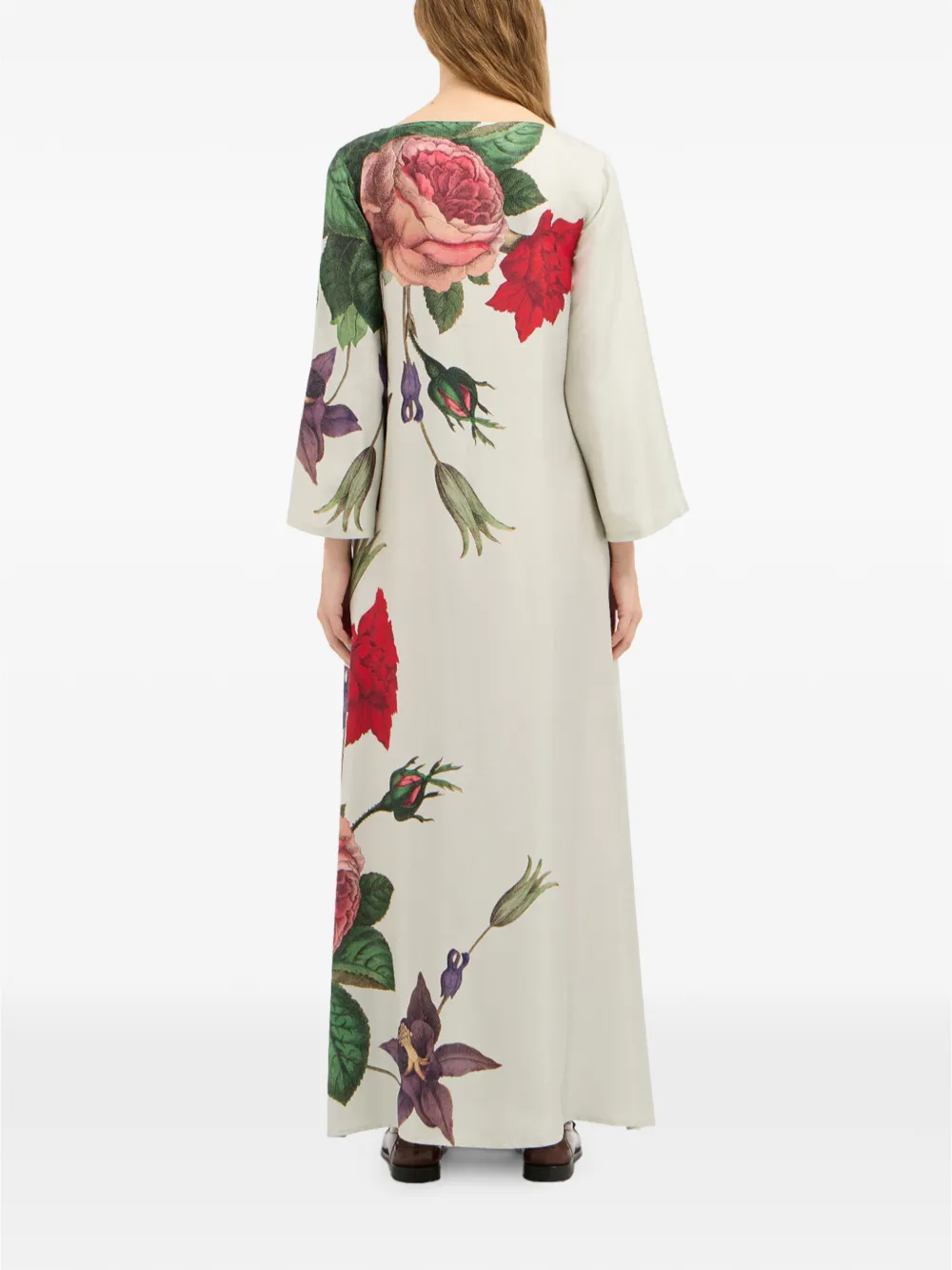 Pierre-Louis Mascia Aloe zijden maxi-jurk met bloemen-print Beige