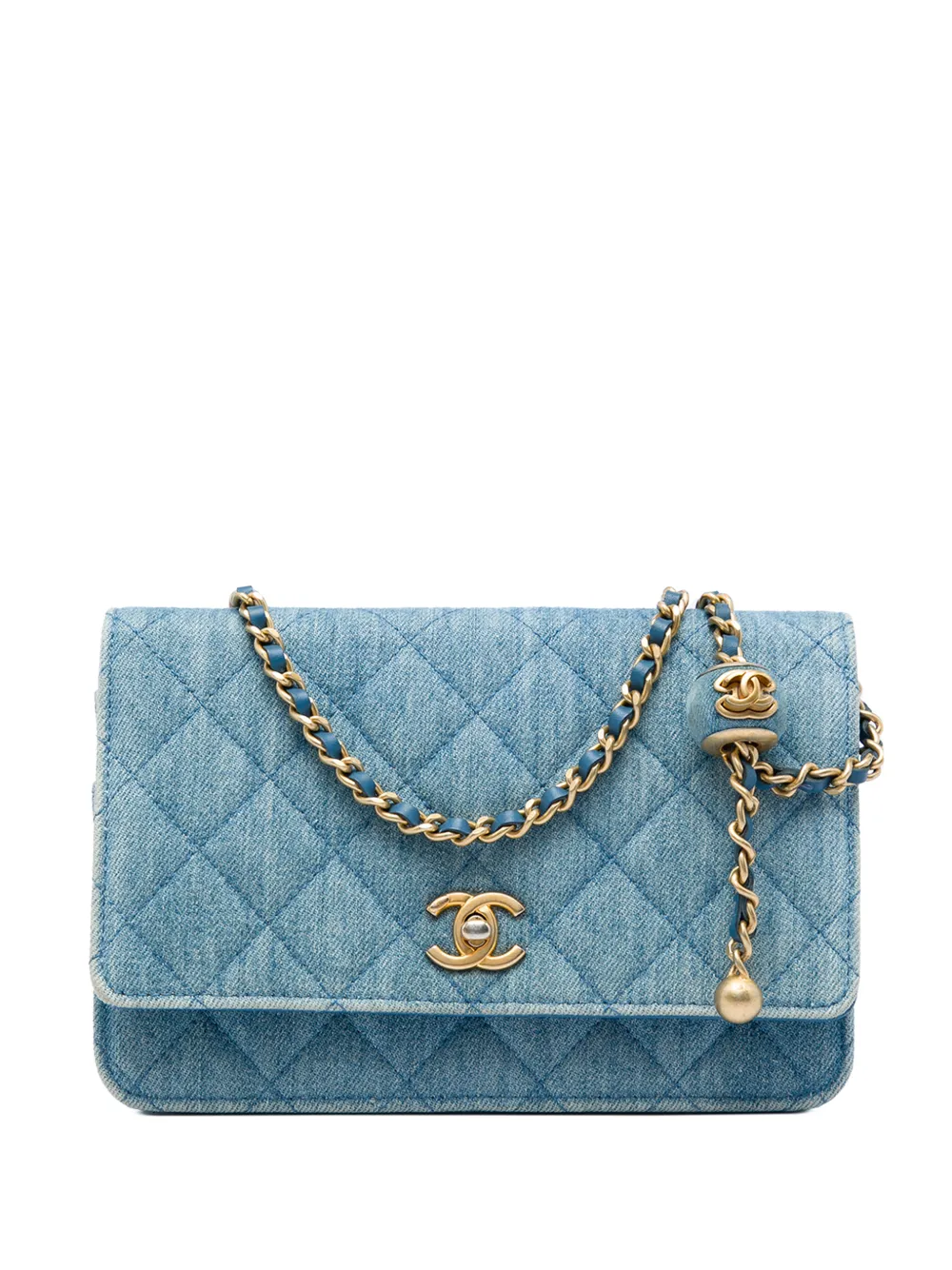 CHANEL Pre-Owned 2021-2026 CC Quilted Denim Pearl Crush Wallet On Chain crossbody bag - Blu