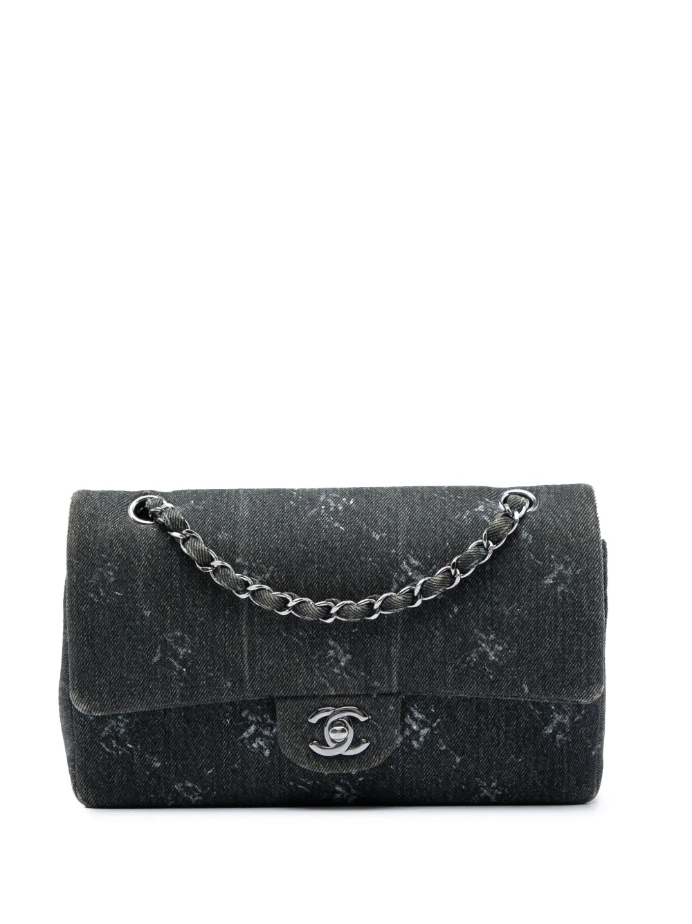 CHANEL Pre-Owned 2019 Medium Classic Printed Denim Double Flap shoulder bag - Nero