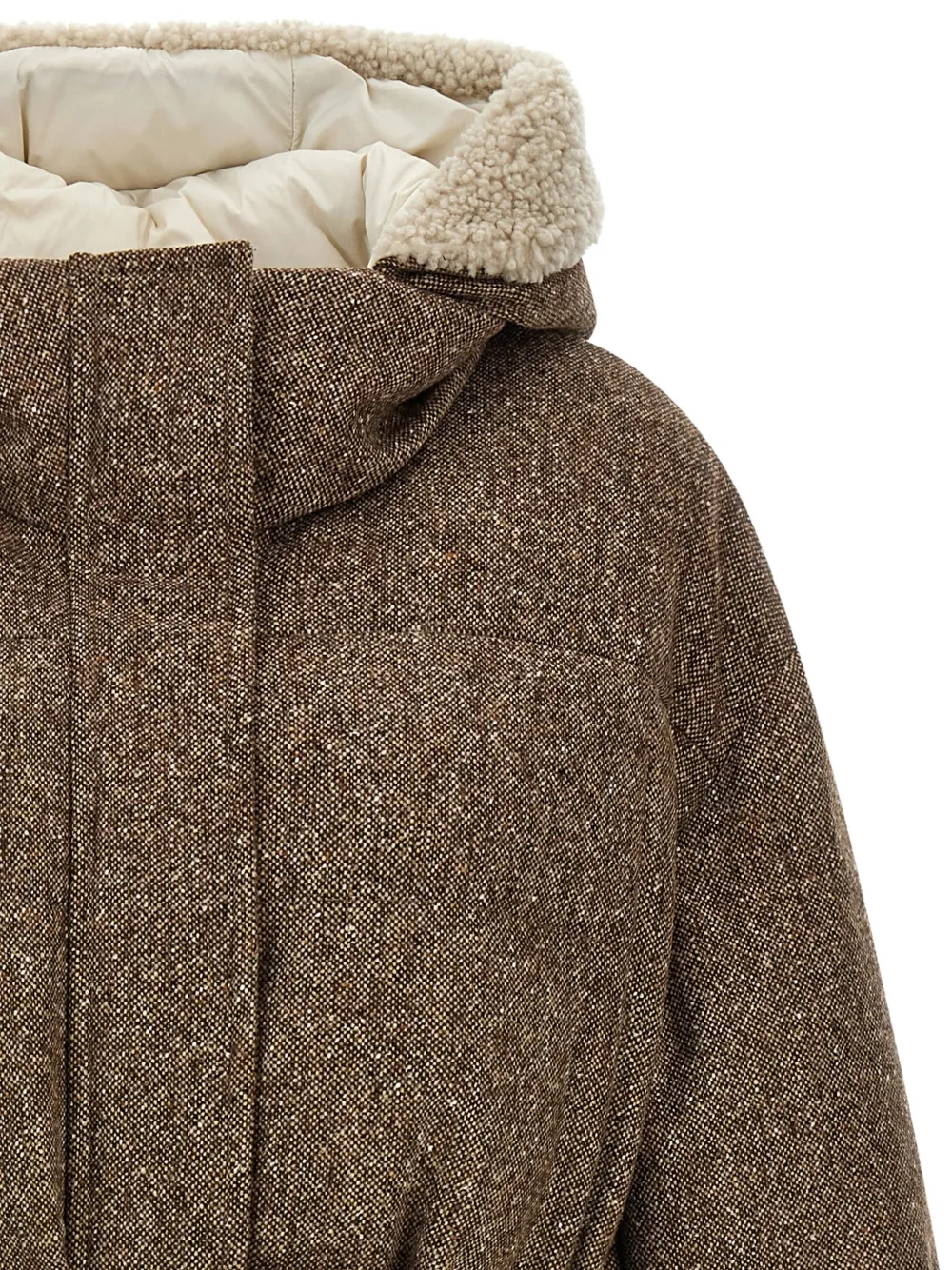 Brunello Cucinelli Jas met gemêleerde textuur en ceintuur Bruin