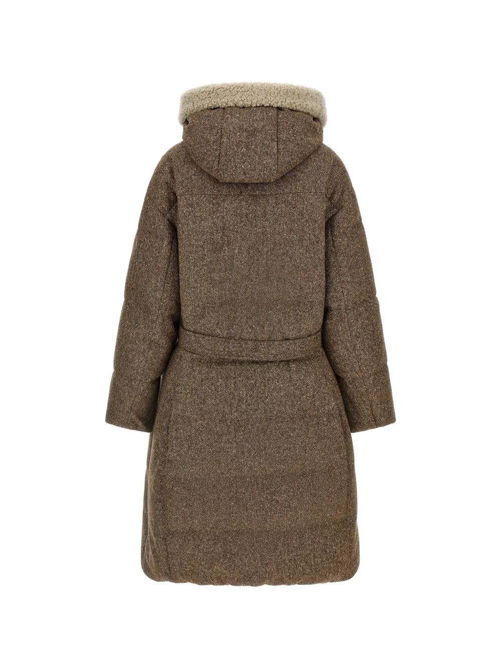 Brunello Cucinelli Jas met gemêleerde textuur en ceintuur Bruin