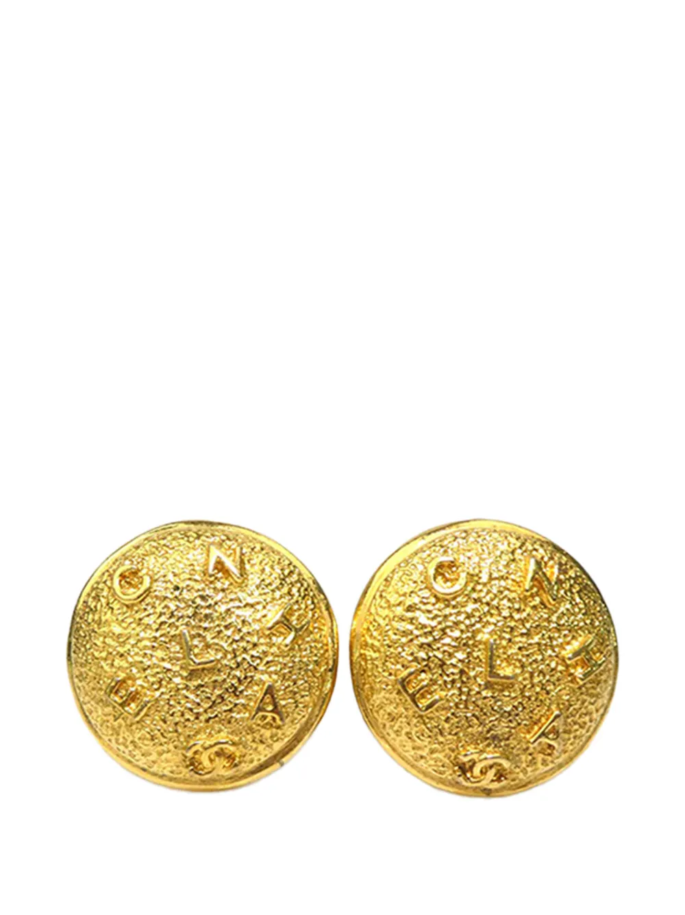 CHANEL Pre-Owned 1970-1980 Gold Plated Logo Round Clip On Earrings costume earrings