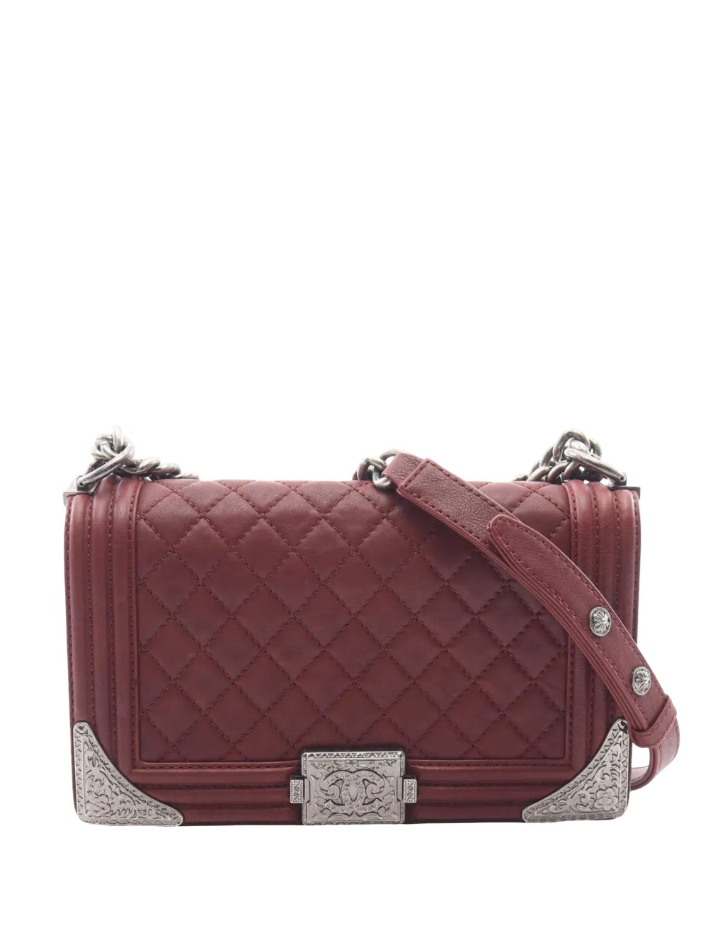 CHANEL Pre-Owned 2014 Medium Quilted Lambskin Double Stitch Boy Flap shoulder bag - Rosso