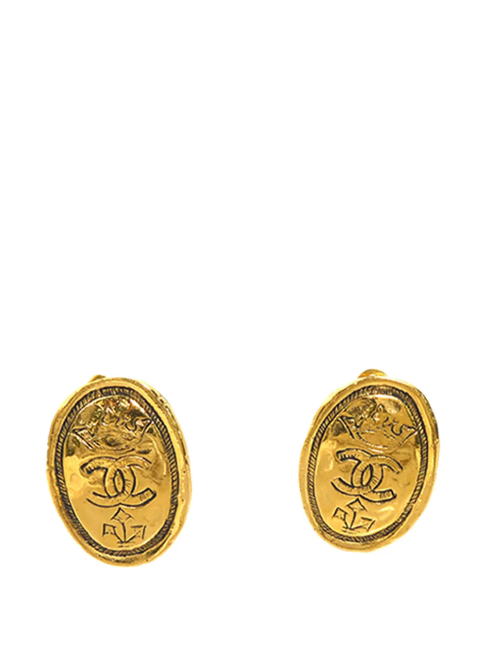 CHANEL Pre-Owned 1980-1990 CC Gold Plated Crown Oval Clip On Earrings costume earrings - Oro