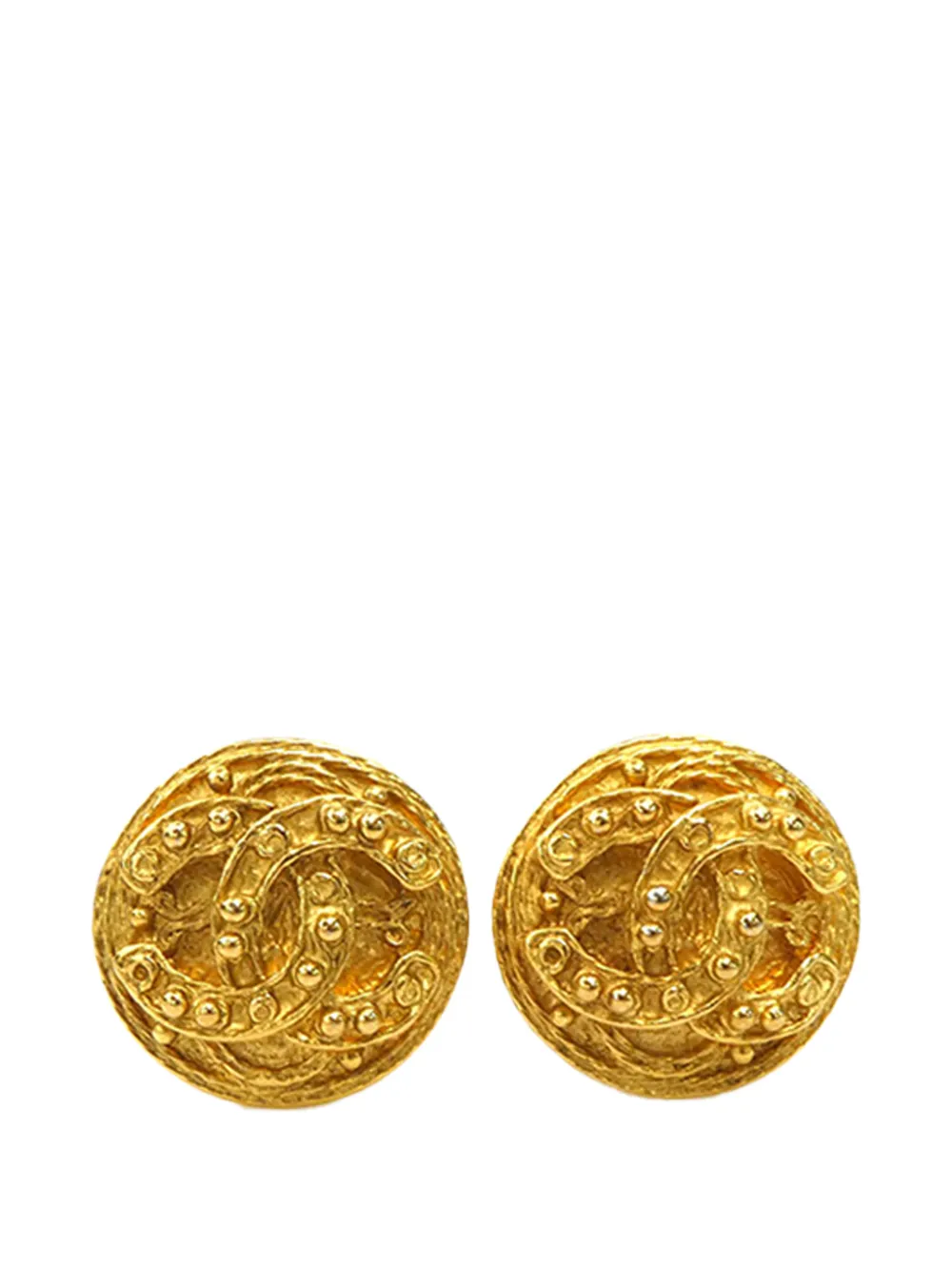 CHANEL Pre-Owned 1994 CC Gold Plated Round Clip On Earrings costume earrings - Oro