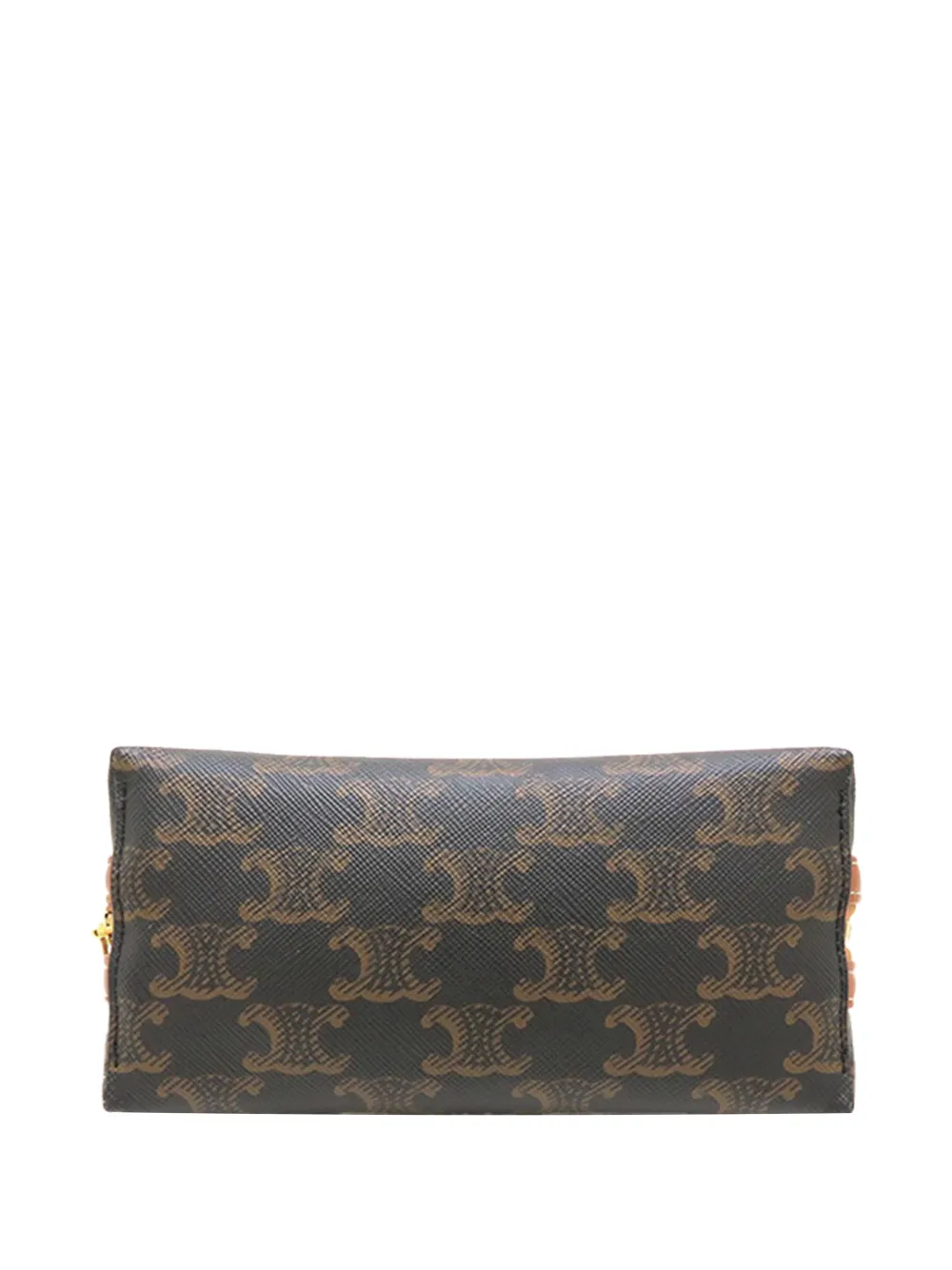Pre-owned Celine 2022 Triomphe Coated Canvas Clutch On Chain Crossbody Bag In Brown