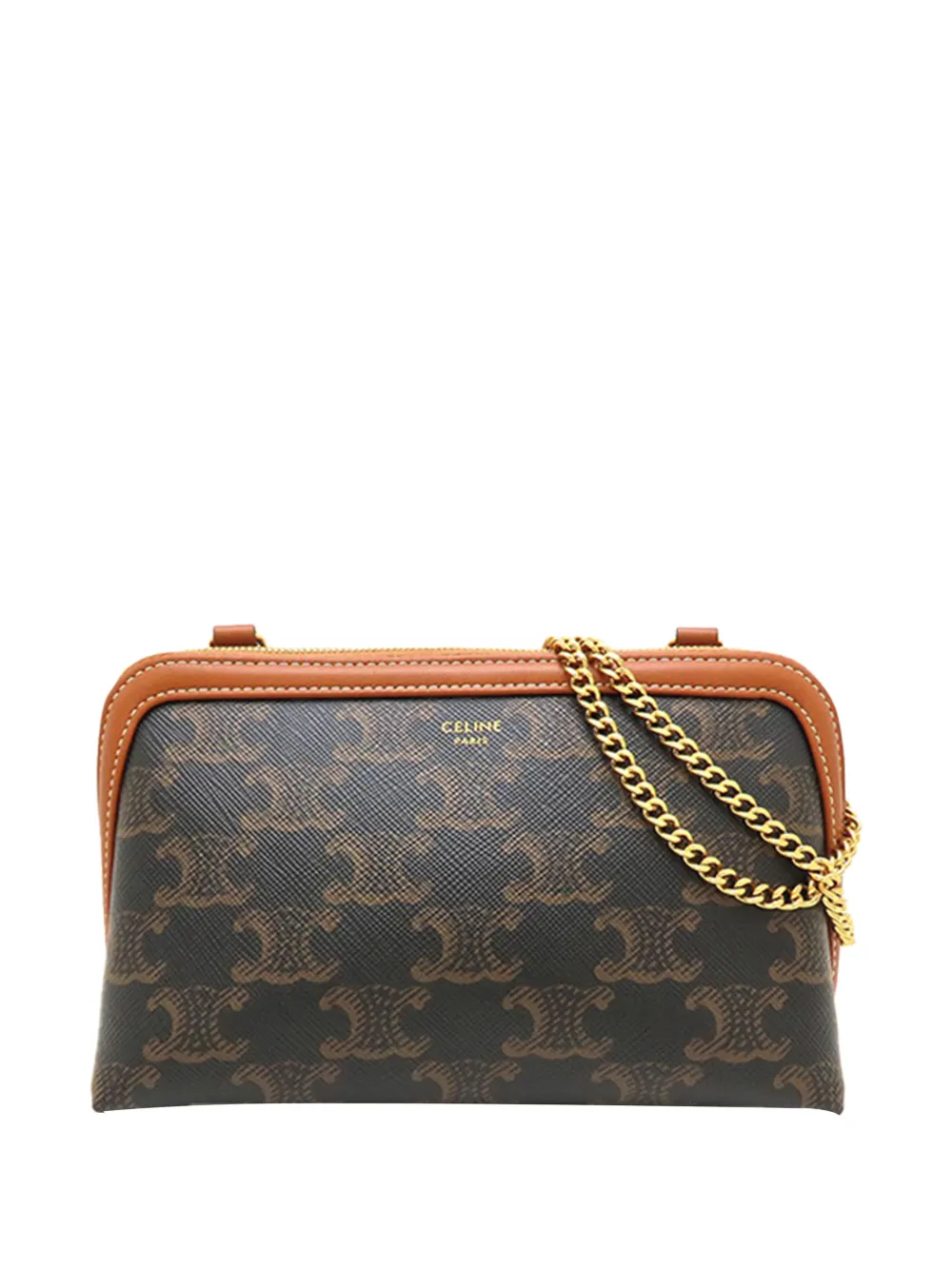 Celine Pre-Owned 2022 Triomphe Coated Canvas Clutch On Chain crossbody bag - Braun