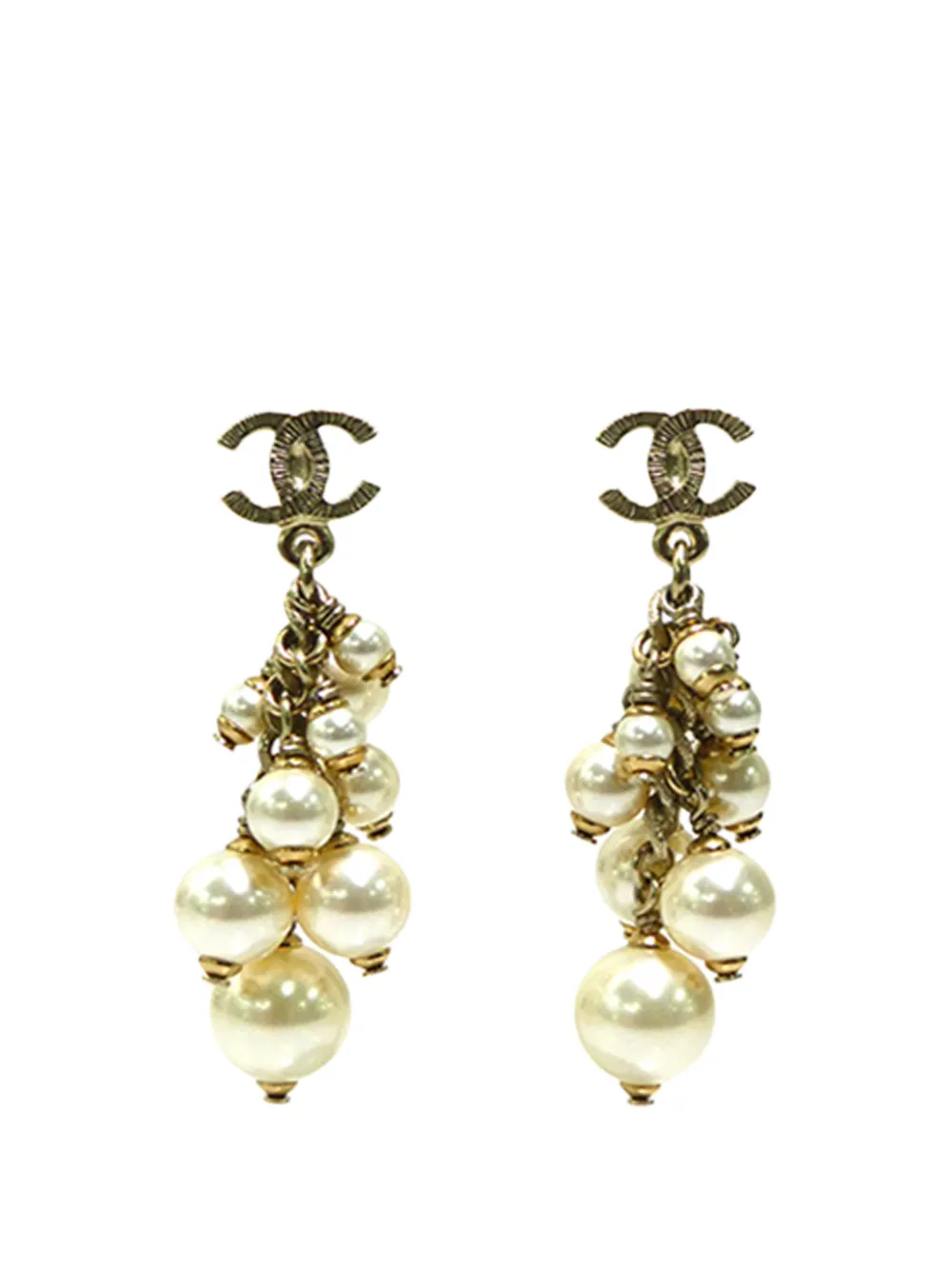 CHANEL Pre-Owned 2011 CC Gold Plated Faux Pearl Tassel Drop Push Back Closure costume earrings