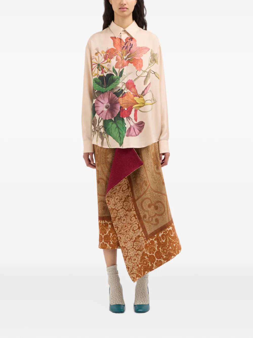 Pierre-Louis Mascia Aloe zijden shirt met bloemenprint Beige