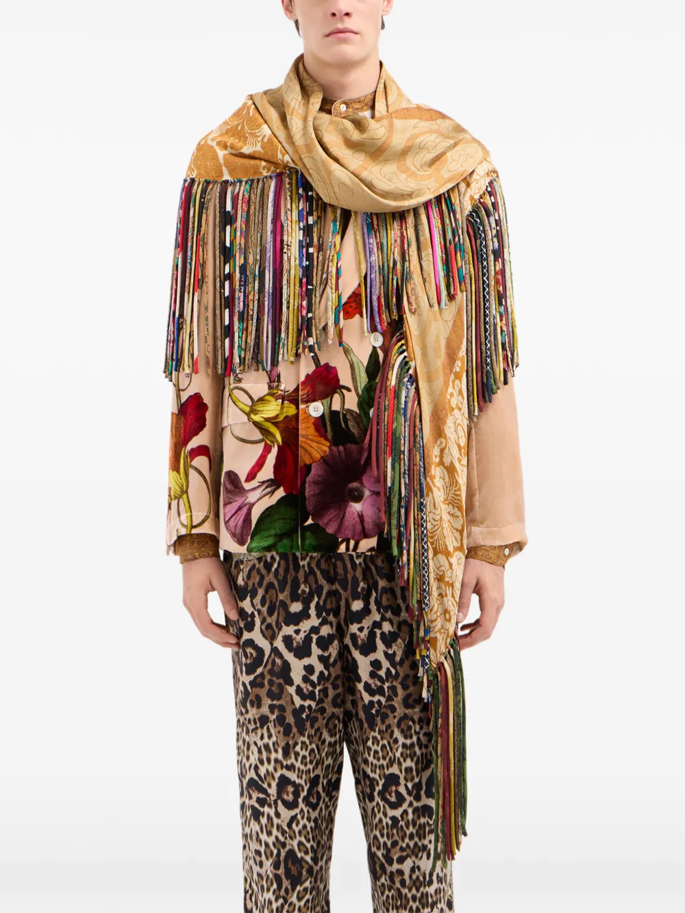 Pierre-Louis Mascia floral-print fringed scarf - Orange