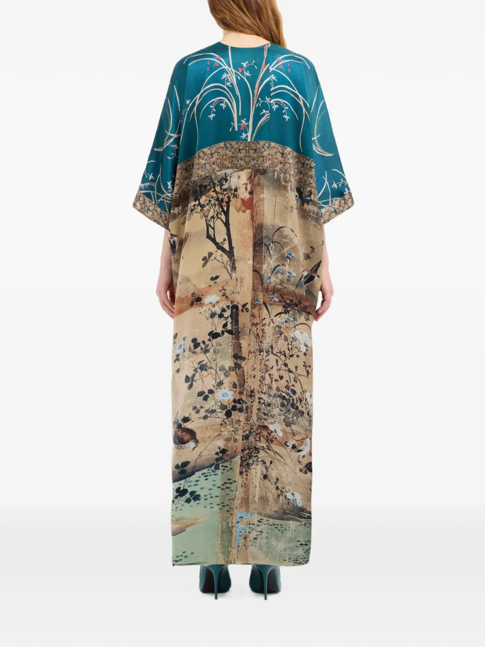 Pierre-Louis Mascia Zijden maxi-jurk met landschaps-print Beige