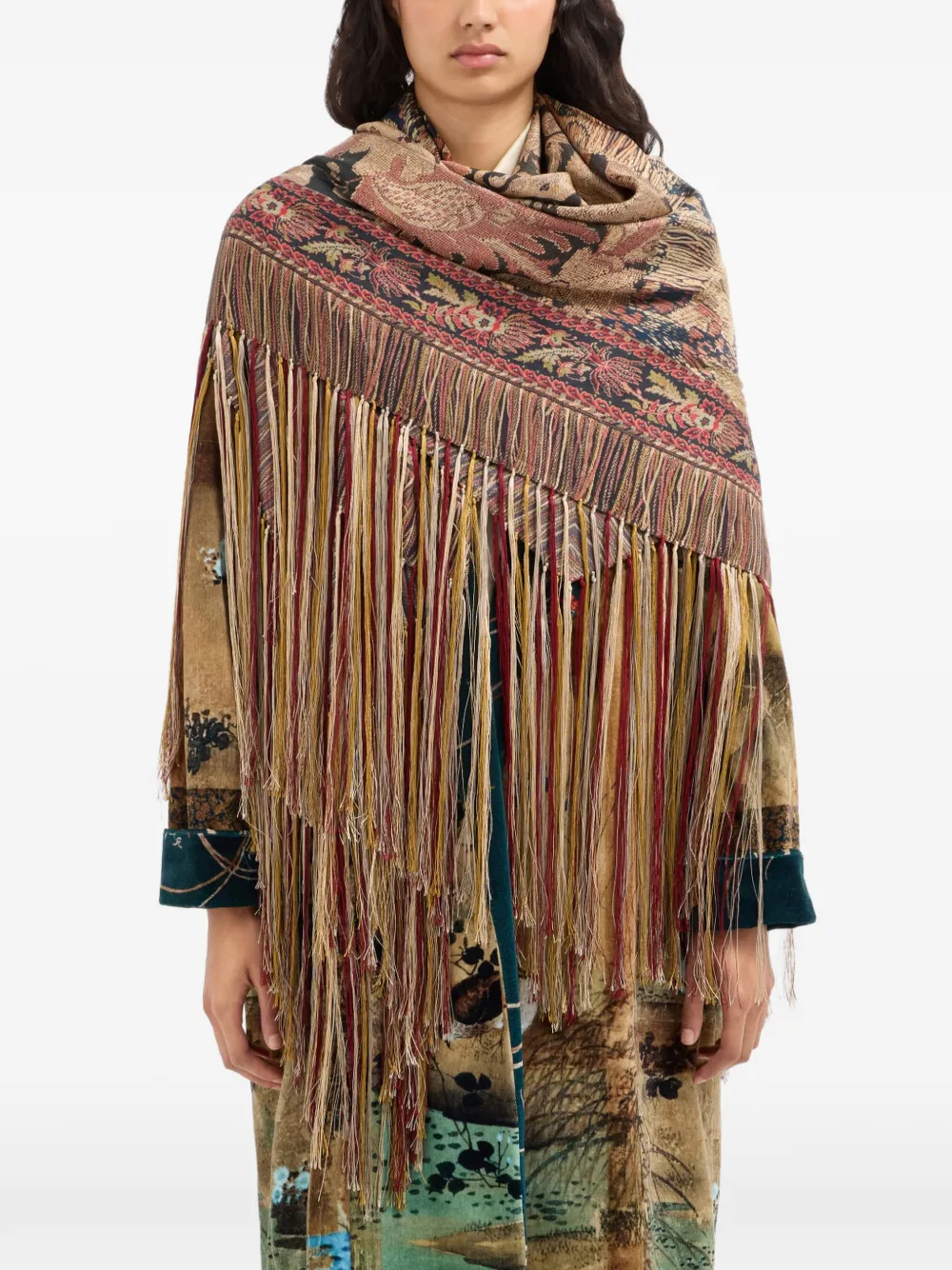 Pierre-Louis Mascia fringe-trim floral-print scarf - Nude