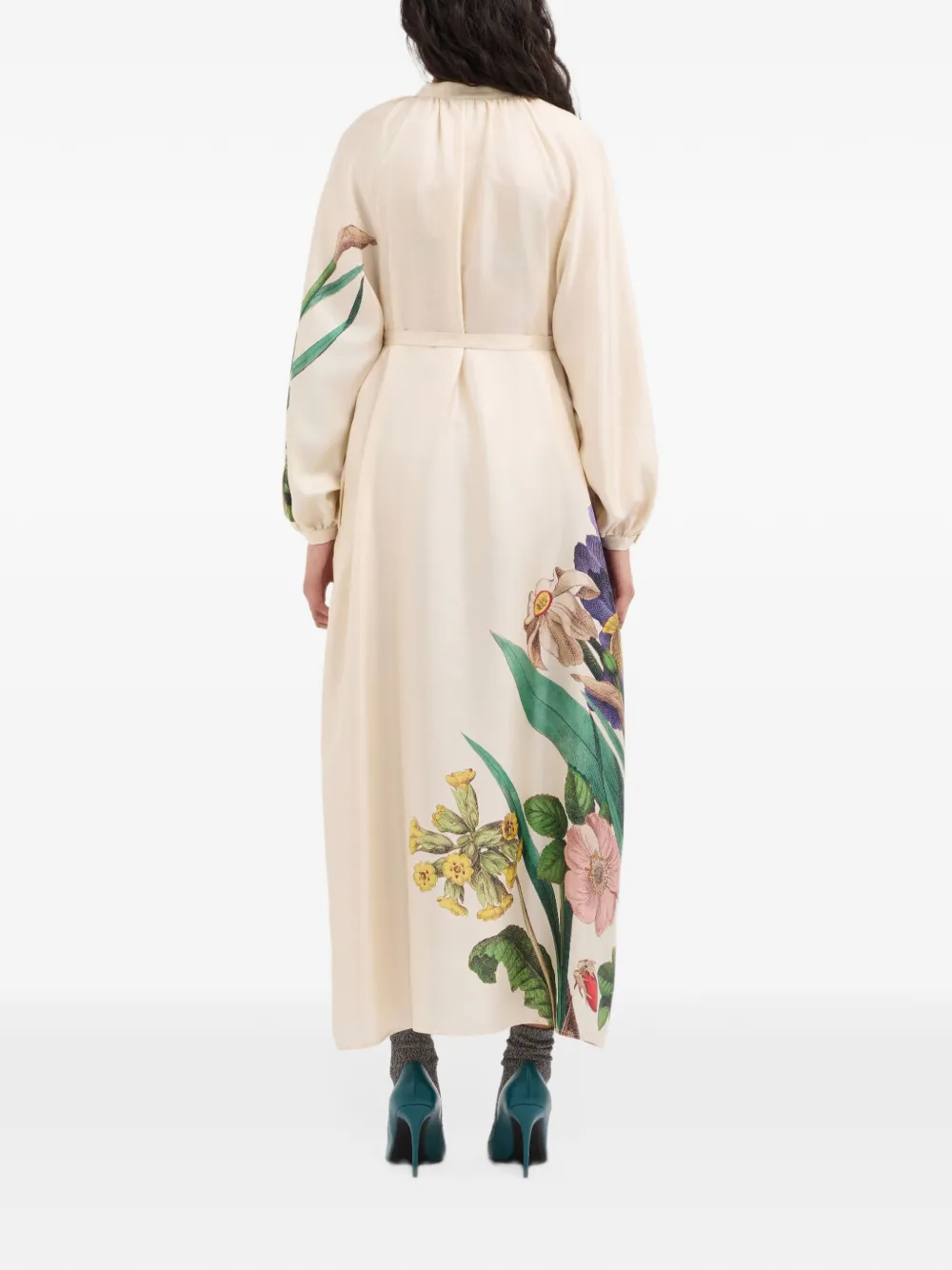 Pierre-Louis Mascia Aloe zijden maxi-blousejurk met bloemenprint Beige