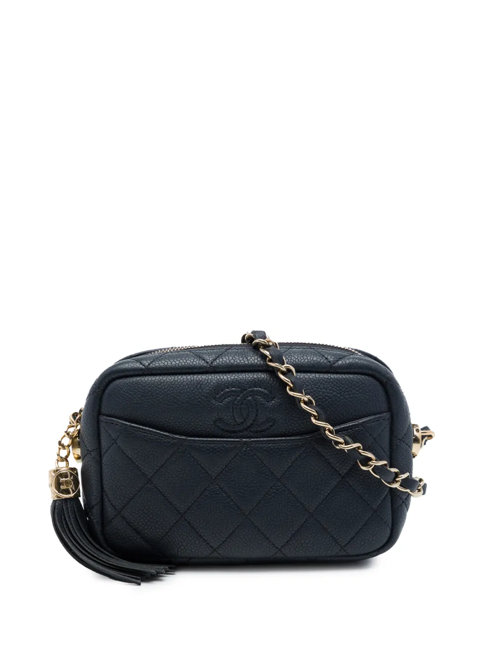 CHANEL Pre-Owned 2018-2019 Mini Quilted Caviar Coco Tassel Camera Case crossbody bag - Black