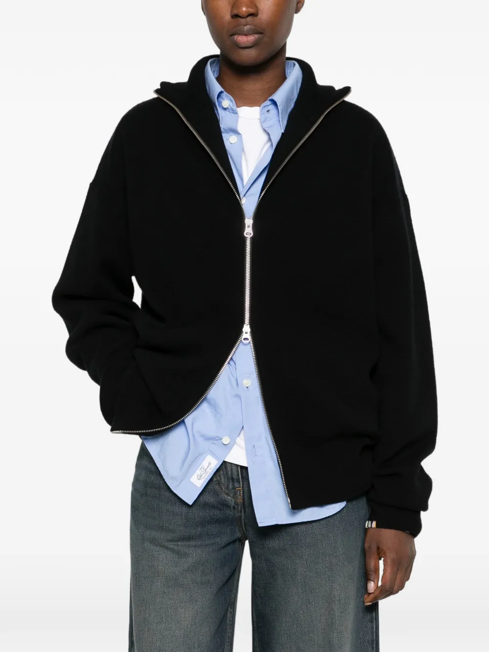 extreme cashmere high-neck zip-up cardigan Zwart