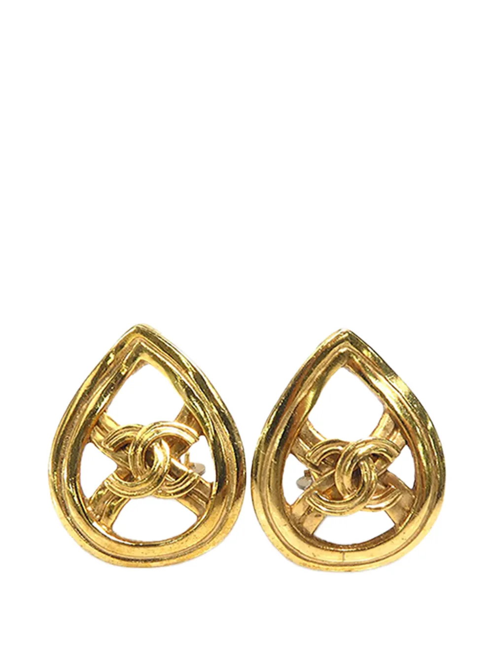 CHANEL Pre-Owned 1996 CC Gold Plated Teardrop Clip On Earrings costume earrings - Oro