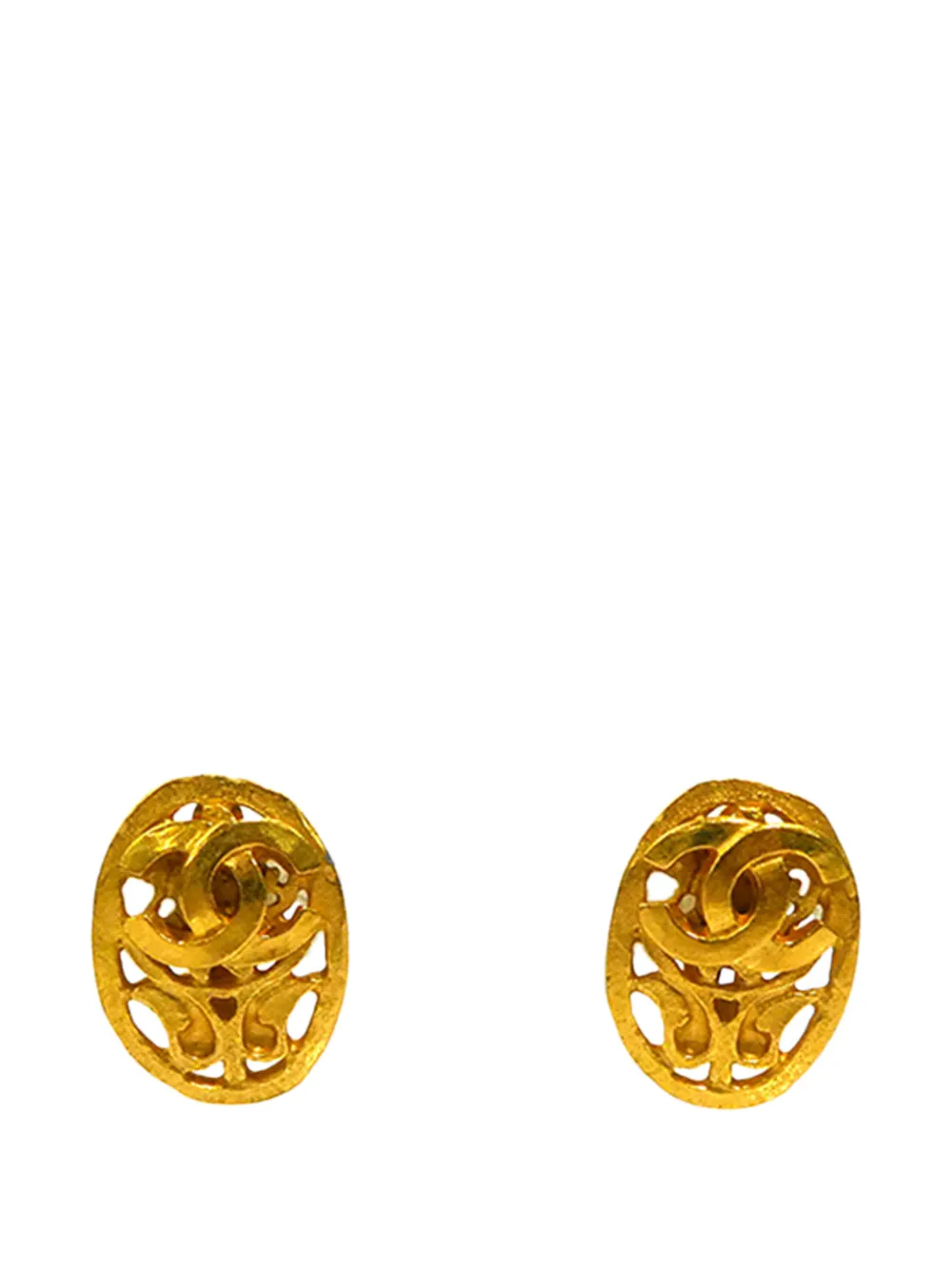 CHANEL Pre-Owned 1995 CC Gold Plated Oval Clip On Earrings costume earrings