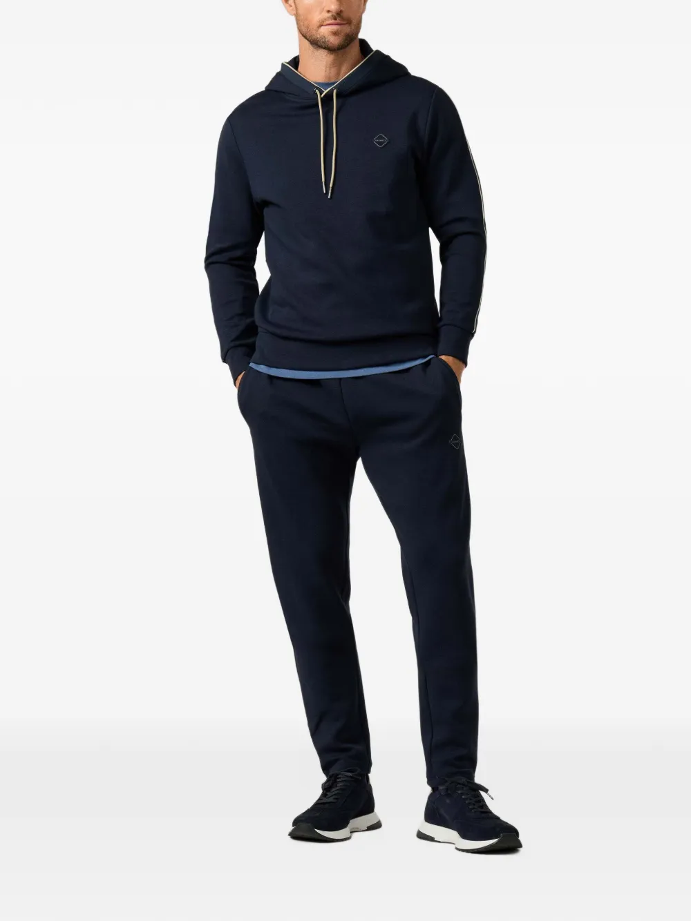 Hackett London Hoodie met logo-patch en bies-detail Blauw