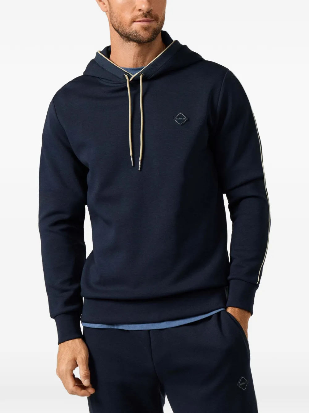 Hackett London Hoodie met logo-patch en bies-detail Blauw