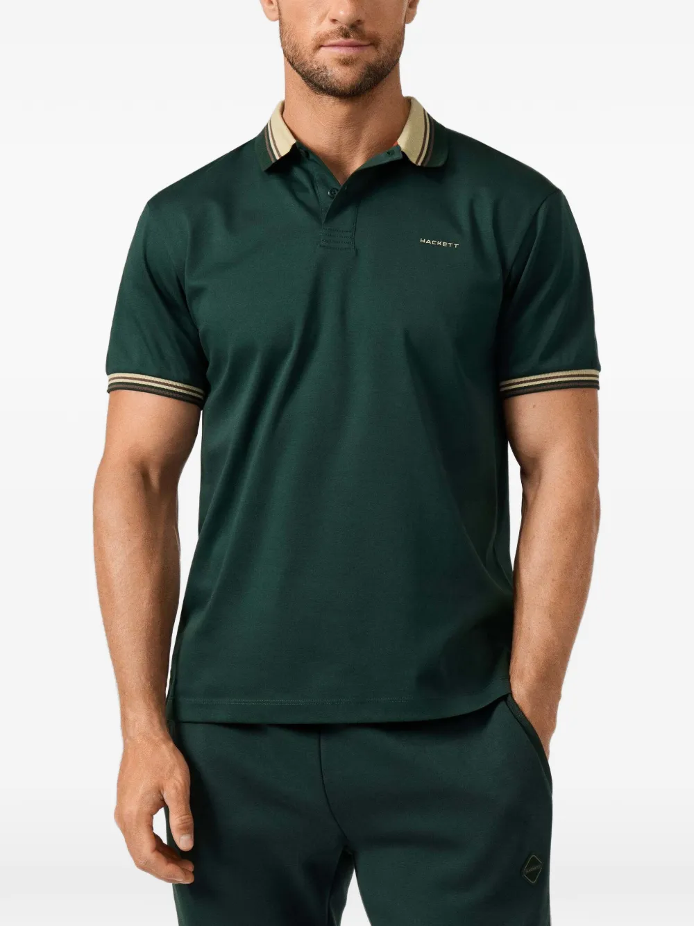 Hackett London Poloshirt met gestreepte kraag Groen