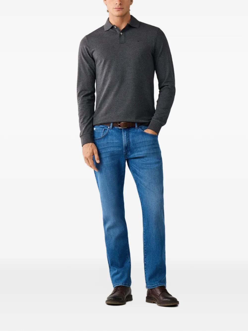 Hackett London Poloshirt met lange mouwen Grijs