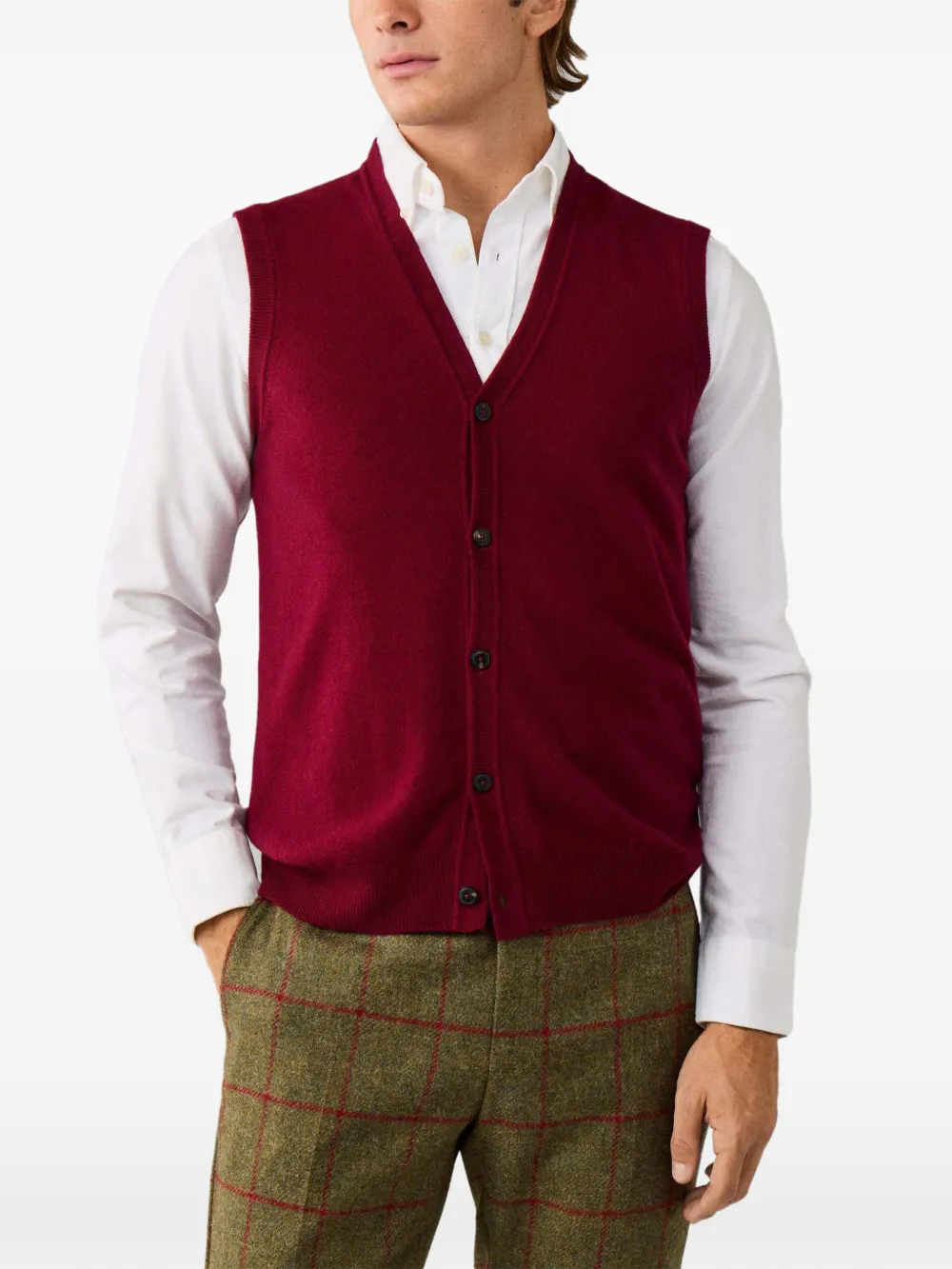 Hackett London Top met V-hals en knopen Rood