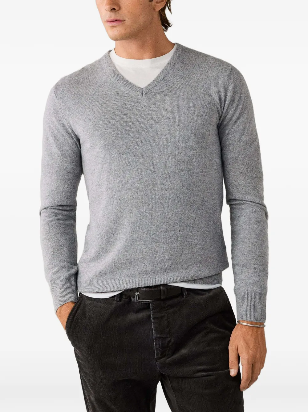 Hackett London trui met elleboog-patch en V-hals Beige