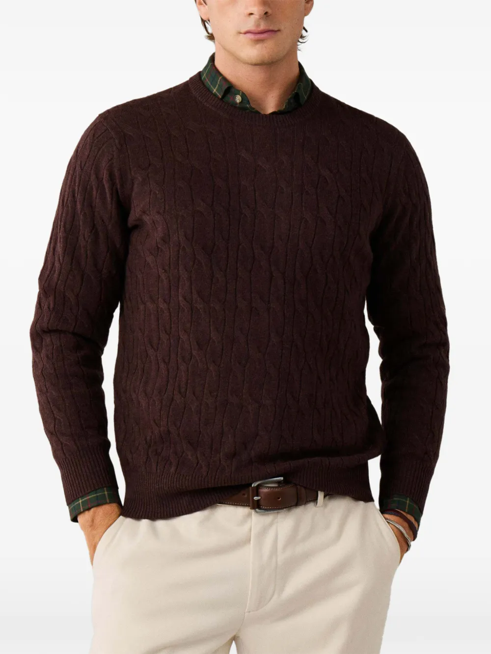 Hackett London Kabelgebreide trui Bruin