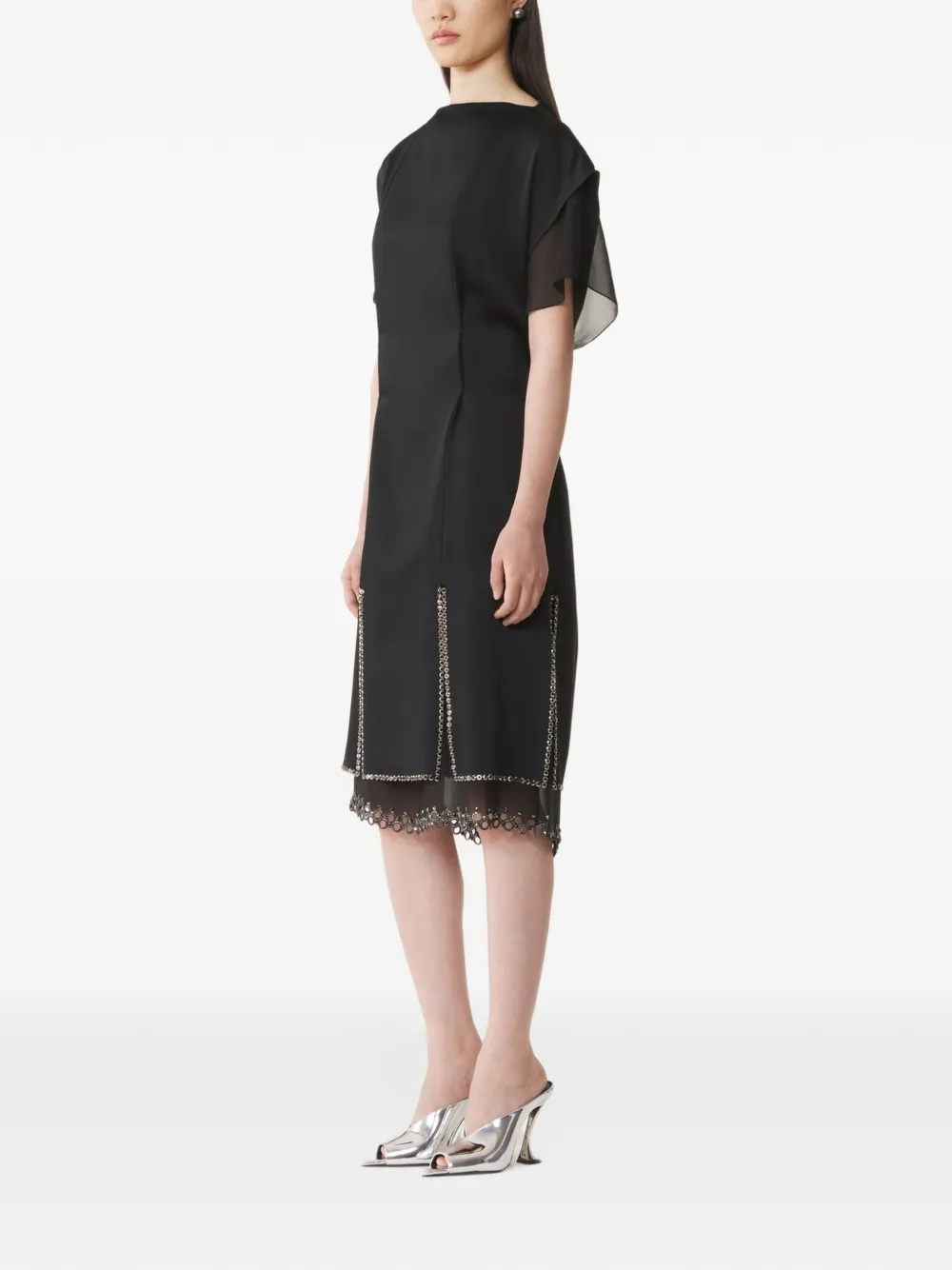 Lanvin Jurk met grosgrain strik en geborduurde ringlets Zwart