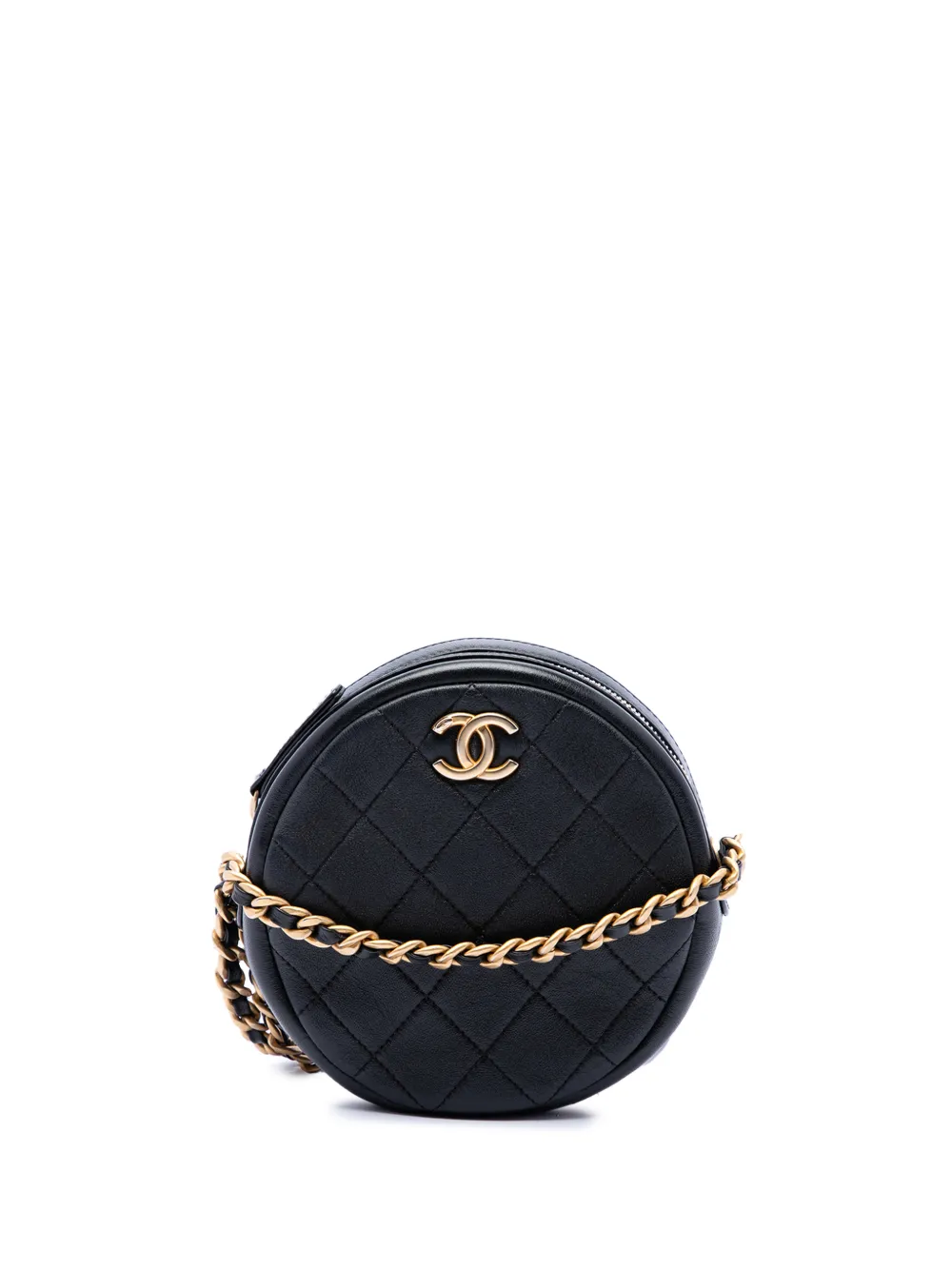 CHANEL Pre-Owned 2020 CC Quilted Glazed Lambskin Round crossbody bag - Nero