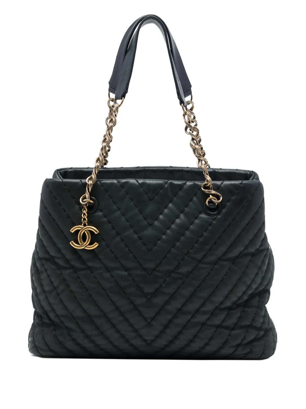 CHANEL Pre-Owned 2010-2011 Large Chevron Surpique Iridescent Calfskin tote bag - Nero